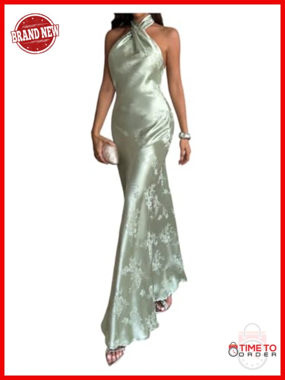 Satin Floral Maxi Dress Sleeveless Open Back Halter Fishtail Wedding Guest